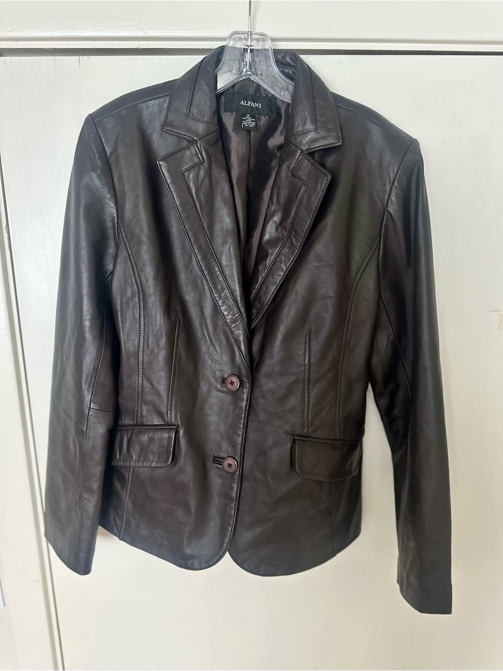Alfani Genuine Leather Jacket | Brown Moto Biker Coat | Minimalist 90s style - Picture 3 of 6